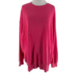 Aerie Women's Hot Pink Distressed Trim Long Sleeve Oversized Sweatshirt Small